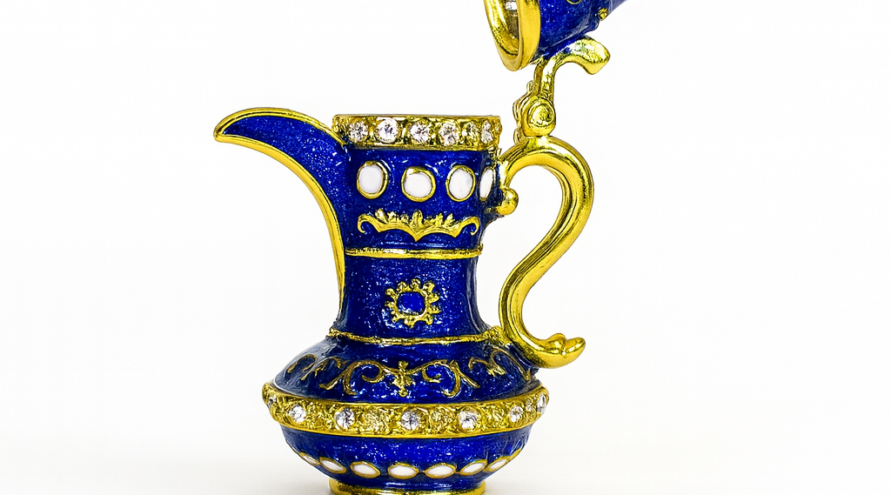 Ibrik Decorativo Turco Azul con Detalles de Cristal